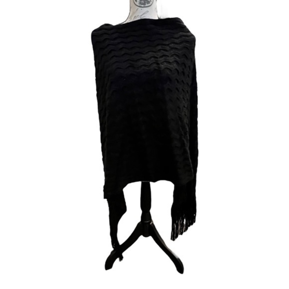 Anna & Rose Women's Black Fringe Poncho Sweater One Size Southwestern Boho NWT - Picture 8 of 10
